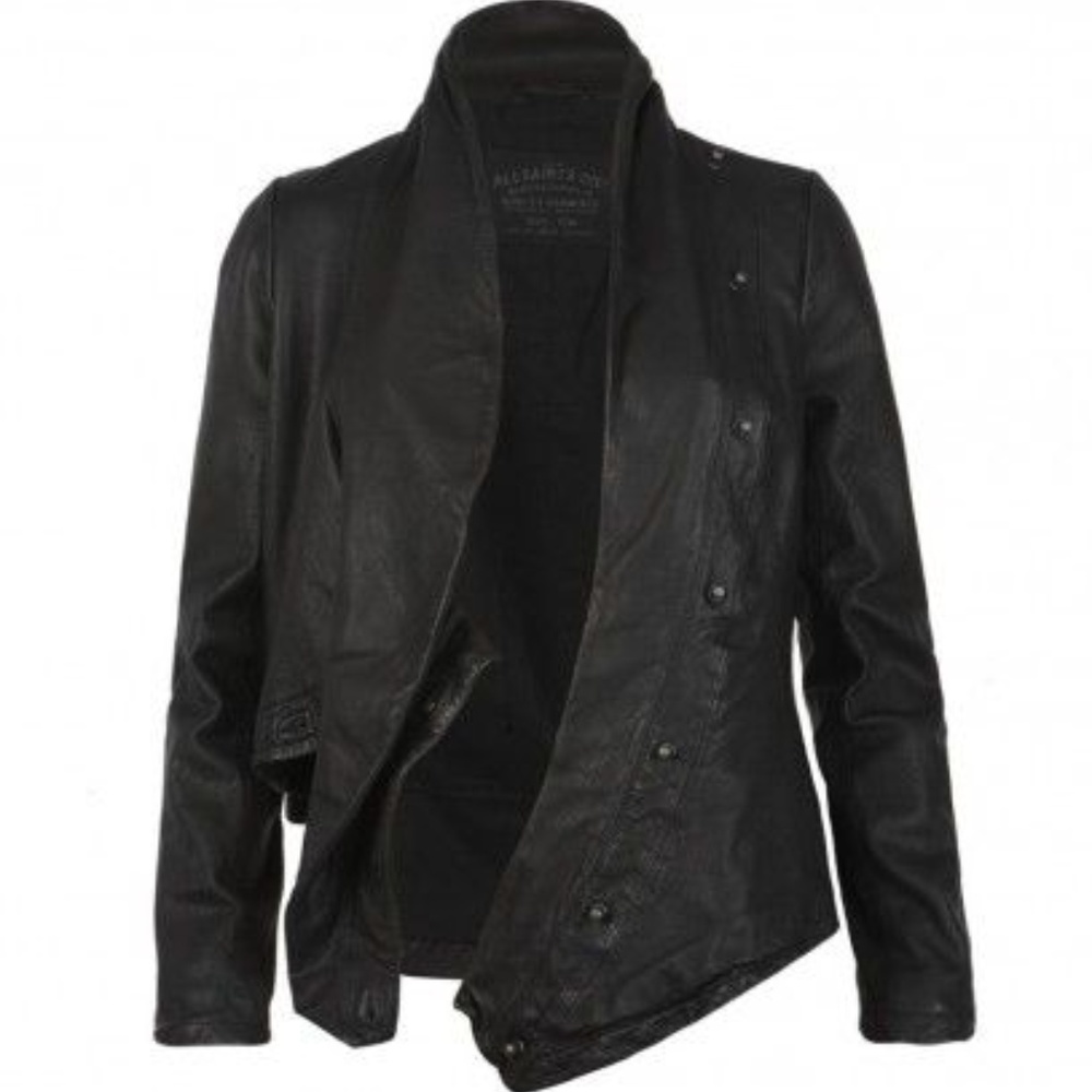 BLACK ALL SAINTS KIATO SOFT LEATHER JACKET SZ 8
